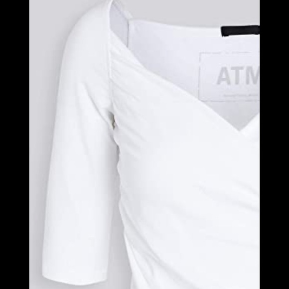 ATM CROSSOVER ELBOW SLEEVE CAMI TOP IN WHITE NWT - Picture 3 of 7